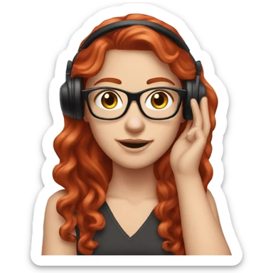 White girl Tipping Hand, with long red red wavy hair, square glasses, wearing headset sticker