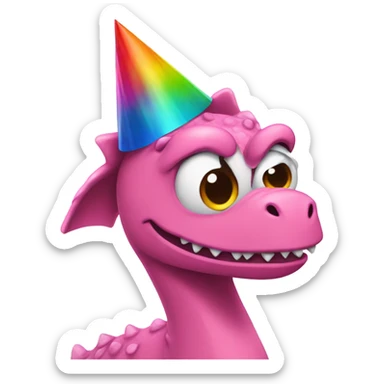 Pink dinosaur with birthday hat sticker