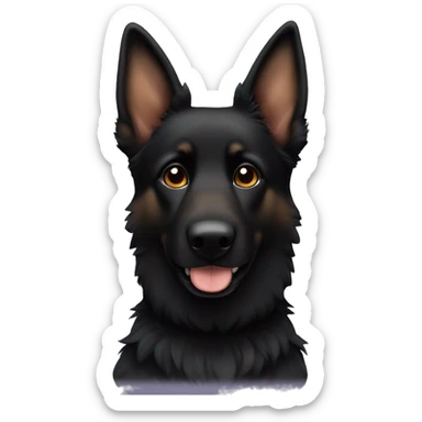 black fluffy german shepherd with a little bit of brown on the cheeks and one ear floppy sticker