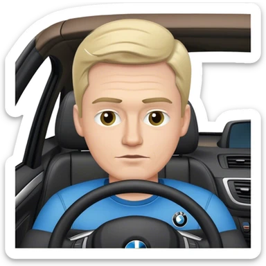 white guy sitting in bmw car with one eyebrow raised  sticker