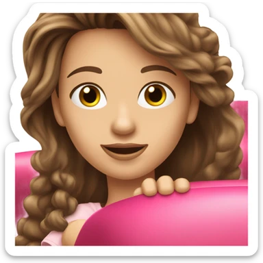 happy-long hair- brown eyes red lips brunette-girl-driving-pink-car-profile sticker