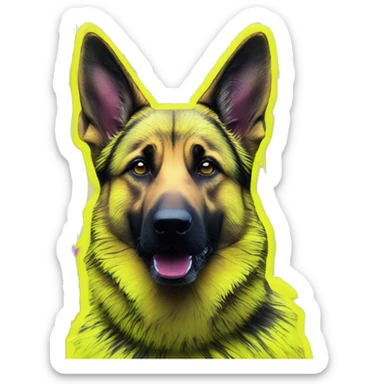 .Zombie_ Vaporwave black holographic oilslick zombie yellow German shepherd dog yellow caution tape graffiti neon yellow stripes sticker