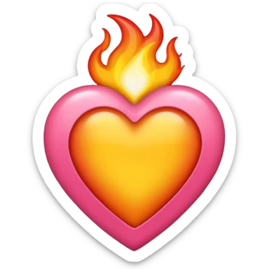 red-orange, yellow and bubblegum pink flaming heart, iPhone emoji style, transparent background sticker