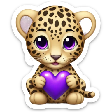 Baby leopard holding a purple heart  sticker