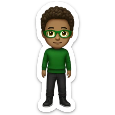 boy with green glasses black sweater brown hair and black shooses sticker