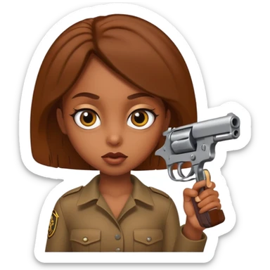 Crazy brown Girl with big eyes with one handgun i sticker