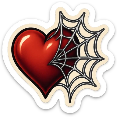 gothic heart with a spiderweb, retro stickers style sticker