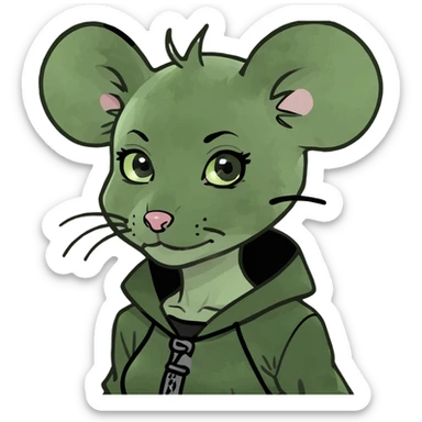 gothic punk nezumimi mouse girl with green eyes and a red mohawk, emoji meme style, expressive face, bold attitude, simple background sticker