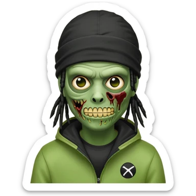 a zombie emoji with black dreads and a black nike jacket and black nike ski mask on his head sticker