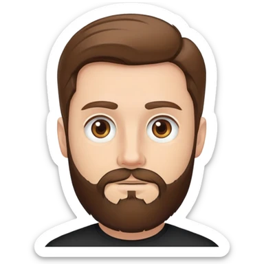 white man with brown hair and beard and hazel eyes wearing black sticker