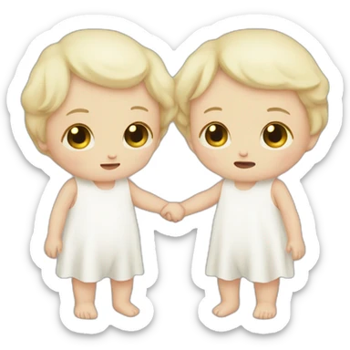 two crying white babies holding hands sticker