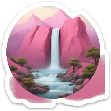Serene pink mountain landscape with waterfall  sticker