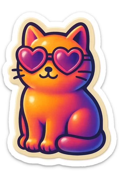 cat with heart-shaped sunglasses, sticker style, cute and trendy sticker