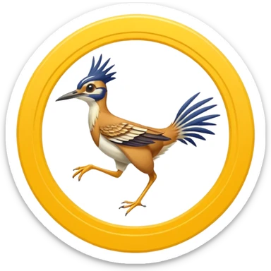 yellow roadrunner . feet are circled by a white line spinning in a circle to indicate running fast. sticker