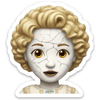 A porcelain doll with a cracked face  sticker