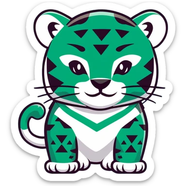 Geometric Maya style jaguar - important message, strictly white and deep dark green only, angular sharp lines sticker