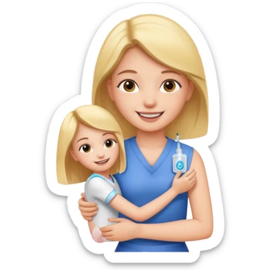 girl getting a vaccination in her arm, smiling sticker