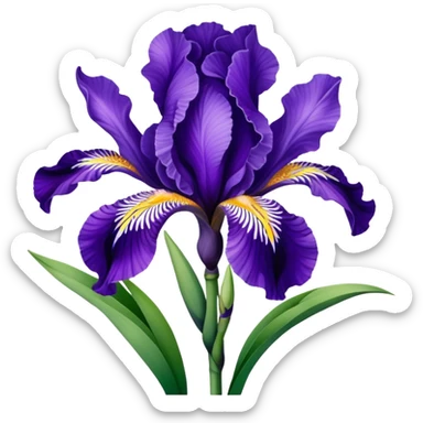 Beautiful purple iris flower with distinctive three falls and three standards, showing typical iris shape with sword-like leaves sticker