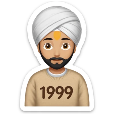 Sikh wearing sweater with 19 written on  sticker