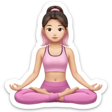 Asian with balayage hair, yoga girl light pink clothes sticker