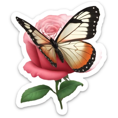Butterfly landing on rose  sticker