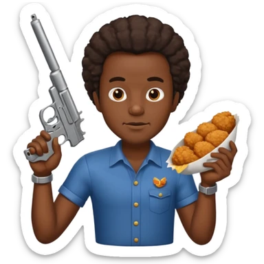 A black guy with fried chicken and a gun sticker