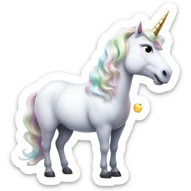A unicorn with an apple at the end of it's horn sticker