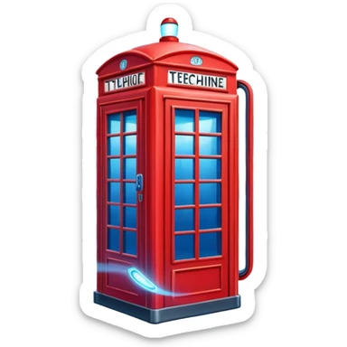 A red phone booth transformed into a time machine with glowing elements sticker