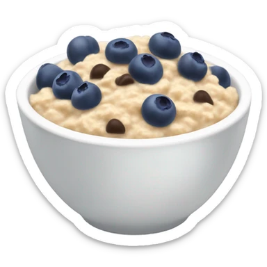 oatmeal in a bowl topped with blueberries and dark chocolate sticker
