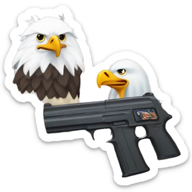American Flag with a toy gun and A bald eagle  sticker