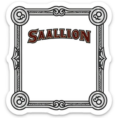 connected BLK letters in western saloon font style with silver outline, transparent background, old west typography, black text with ornate silver frame sticker