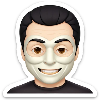 full face masked man, evil, serial killer, creepy, black hair, older, shoulders, smiling sticker