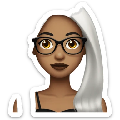 Girl with long, straight black hair, big lips, long eyelashes, eyeliner, glasses, black bustier sticker