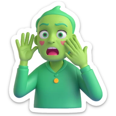 character with a green face, simultaneously throwing up and crying, expressive and clear sticker