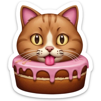 Cat vomiting because of eating cake sticker