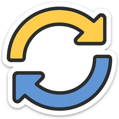 refresh icon with two arrows in a circle, anticlockwise direction, color outline icon style sticker