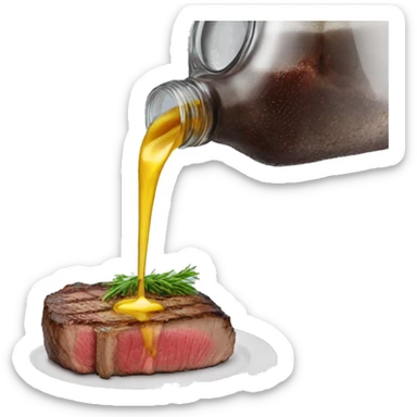water pouring onto a steak from a glass sticker