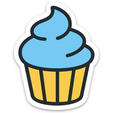 Edit the cupcake with blue icing in color outline icon style with no background. sticker