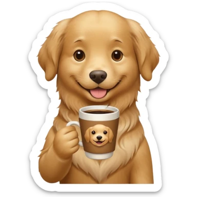 A golden retriever holding a cup of coffee  sticker