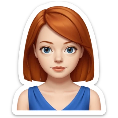 Emma Stone, orange brown hair, blue dress sticker
