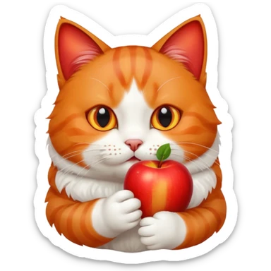 cat munching on an apple, cute and expressive, no text sticker