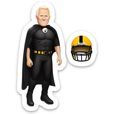 Terry Bradshaw Pittsburgh Steelers player in helmet and uniform with black cape. sticker