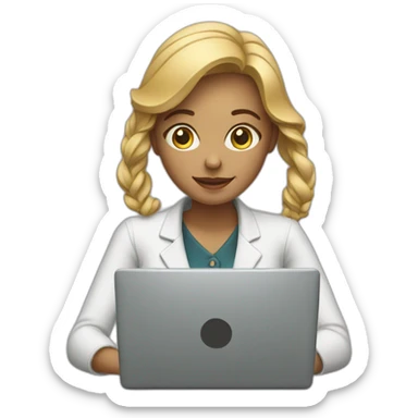 a woman works at a laptop sticker