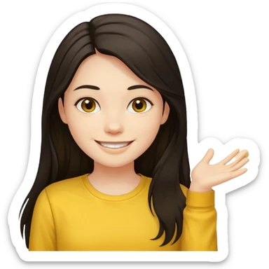 girl on a laptop, long dark hair white skin and yellow shirt long sleeves sticker