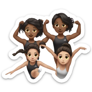 3 girls with brown and black hair doing gymnastics  sticker