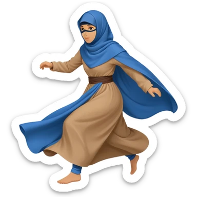 person in a blue niqab with billowing, loose clothing, running, side view sticker