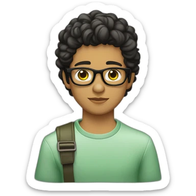 Chico adolescente flaco, alto, pelo castaño, ojos verdes, de piel balida, gafas negras sticker