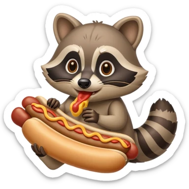 Raccoon eating a hotdog sticker
