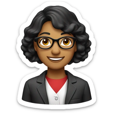 científica, morena de cabello negro ondulado recogido con una cola, con lentes, sonriente, con bata de laboratorio sticker