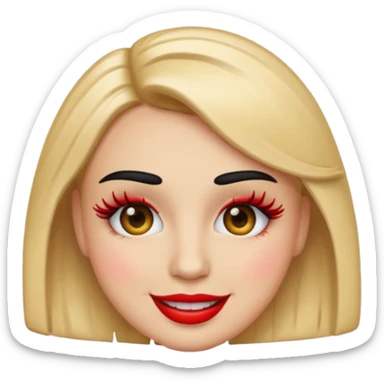 Emoji with fake eyelashes and red lips  sticker